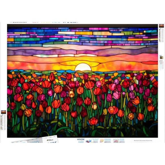 Diamond Painting Kit 23.6" X 17.7" Stained Glass Tulips Sunset Design Craft DIY - Picture 1 of 1